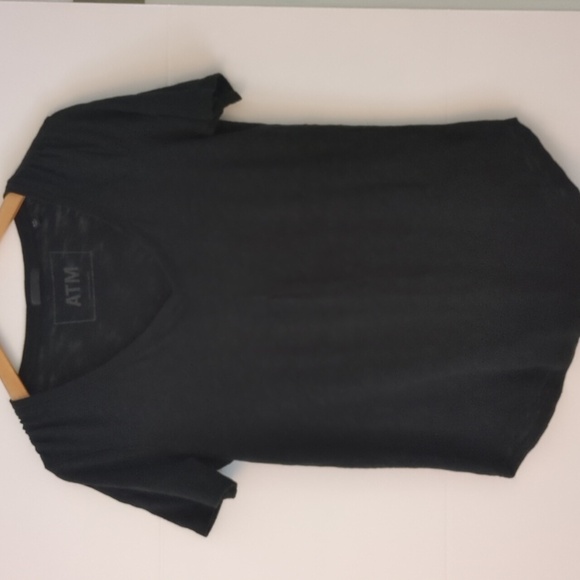 ATM V-Neck Black Soft Stretchy Closet Staple Women's Black Tee Short Sleeve M - Picture 4 of 7